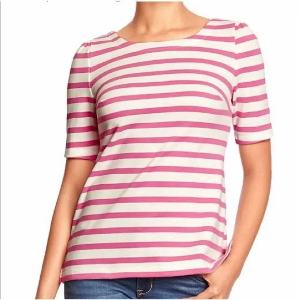 NWT Womens Old Navy Pink Stripe Zipper Back Weekender Top - Sz XL